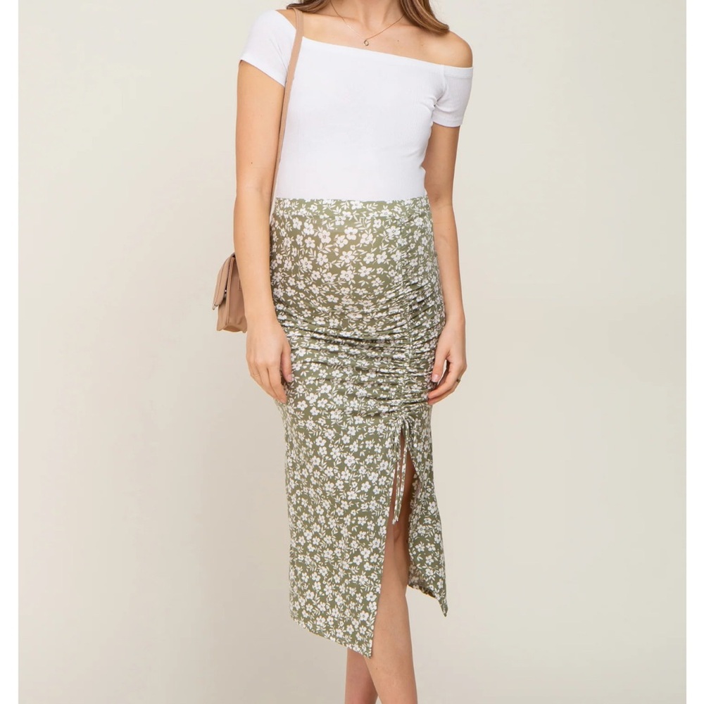 Pinkblush Olive Green Floral Maternity Midi Skirt